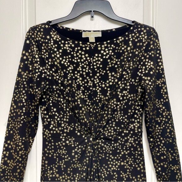 Michael Kors Black & Gold Metallic Stars Print Dress Size S - Picture 6 of 11